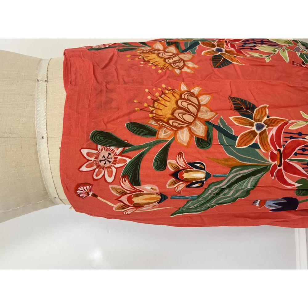 Farm Rio - Coral Floral Midi Skirt with Vibrant Print, Size M - Picture 5 of 10